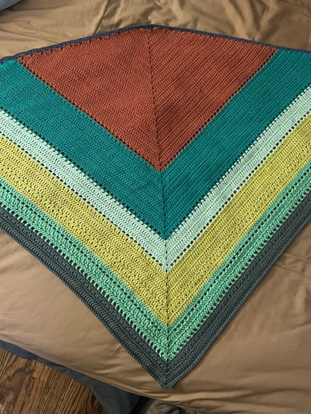 Handmade Triangular Crochet Multicolor Shawl - Picture 10 of 12